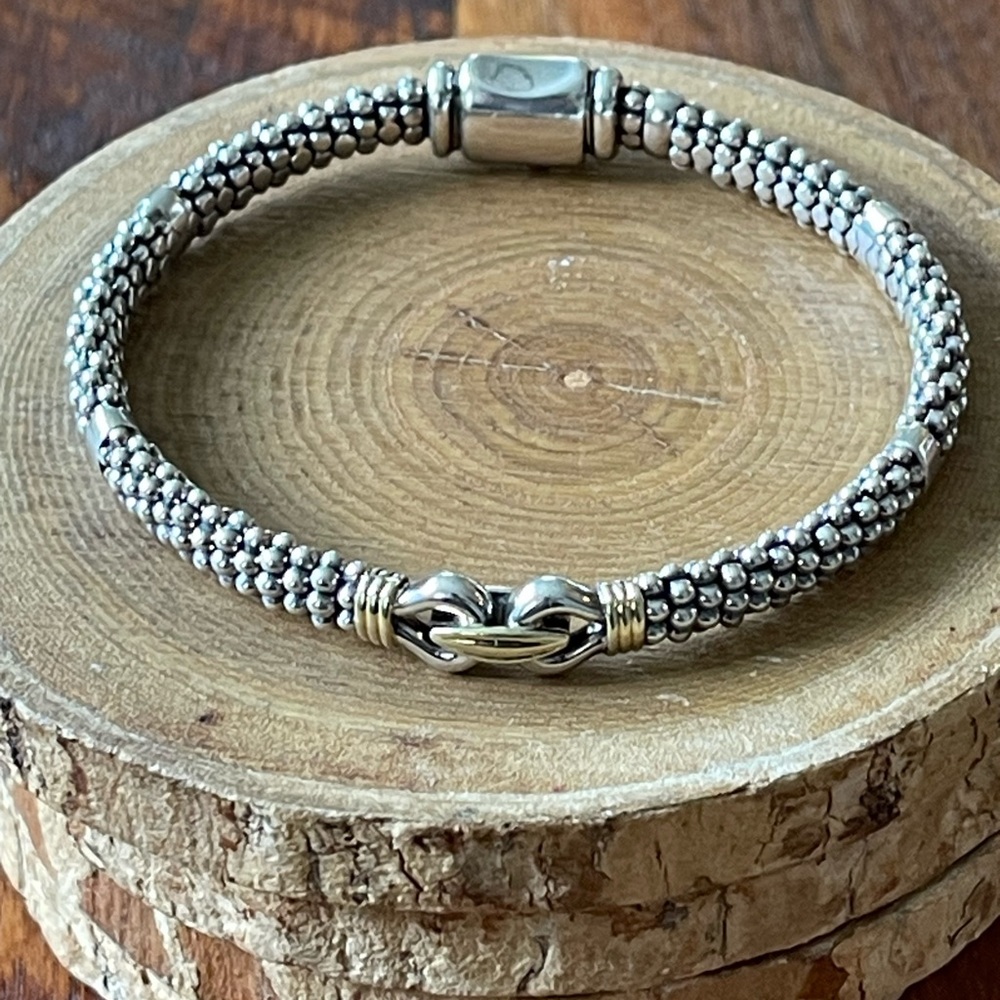 LAGOS Two-Tone Caviar Buckle Bracelet — Silver and Gold - Picture 3 of 7